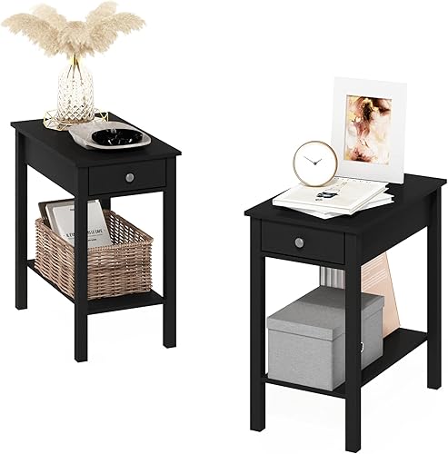 Miniatura 134 de Furinno - Colección Dario - Mesa auxiliar / mesita de arrime / mesita de noche / mesita de luz con cajón, paquete de 1, color expreso/marrón