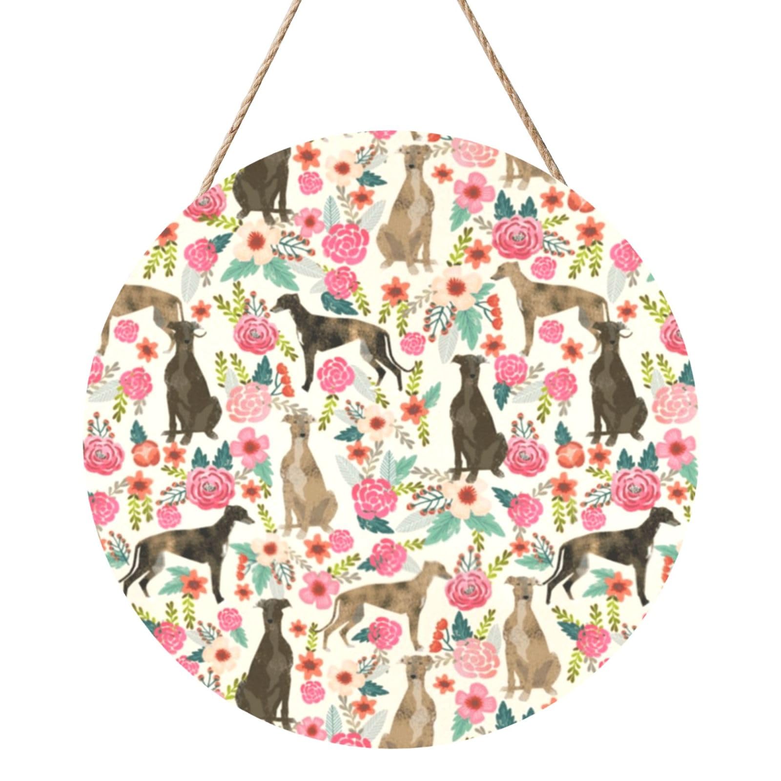 InOmak Greyhound Dog Printed, Round Wood Panel Painting 12 in, Wall Hanging Painting For Home