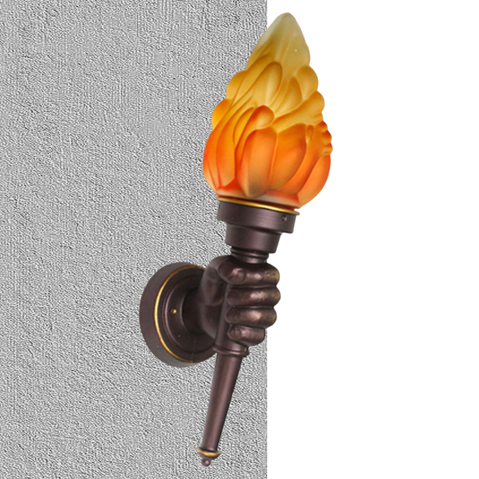 Générique Klassische Wand-Taschenlampe – Kreative Taschenlampe mit Flamme | Lampe mit Glasschirm und Faustform Halterung aus Aluminium in Antikbraun