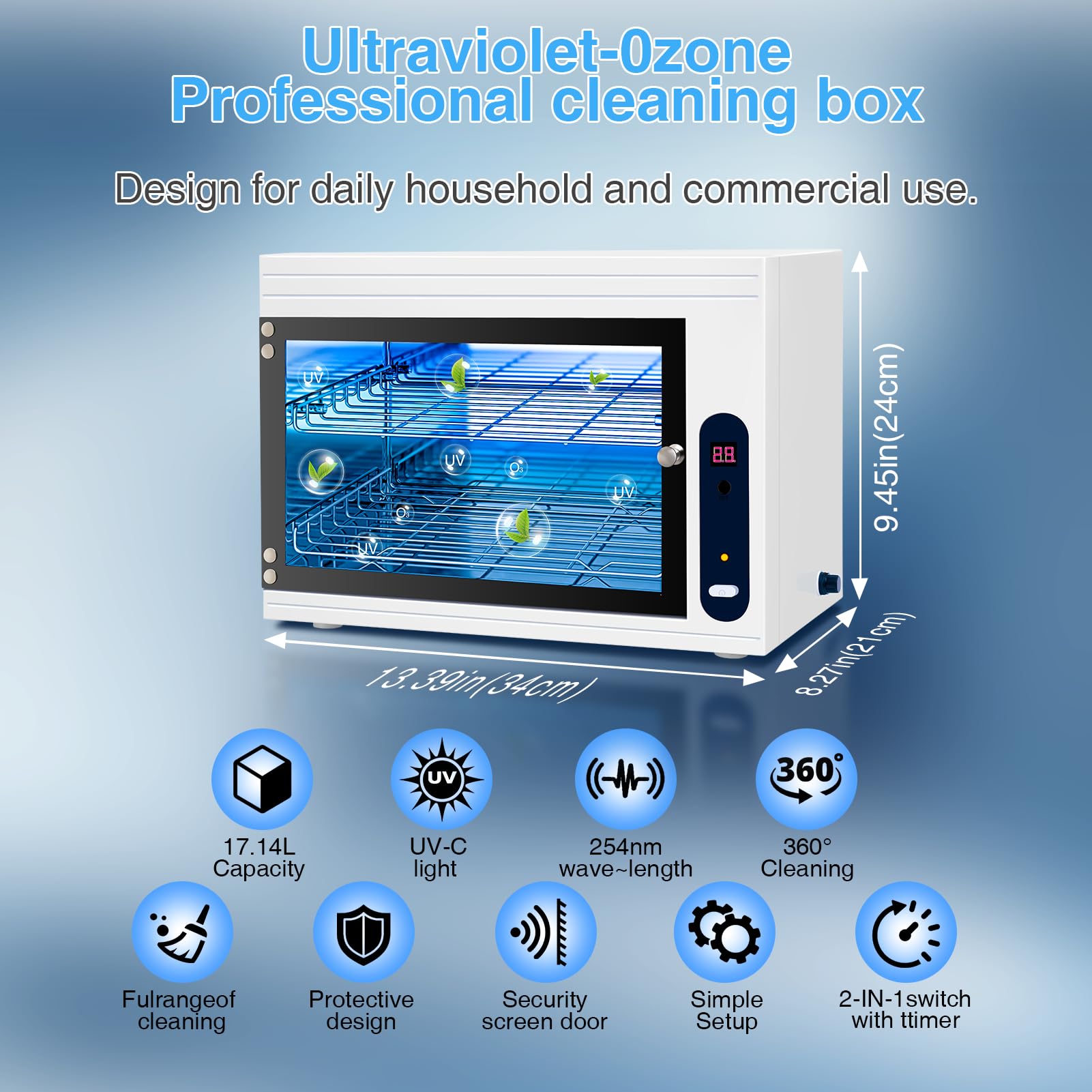 BRBLUERISE Nail Tool Cleaning Machine 17.14L Big Capacity UV Sanitizer Cabinet Salon Equipment for Spa Beauty Home Metal Tools