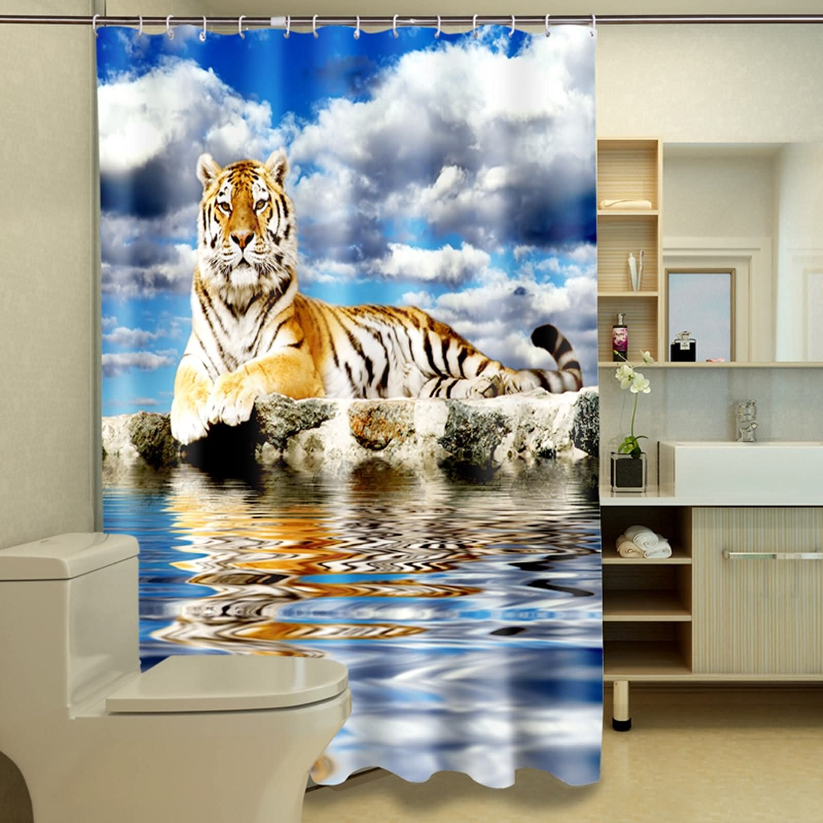 Rideau de douche tigre bleu jaune 120x180cm anti-moisissure KnSam
