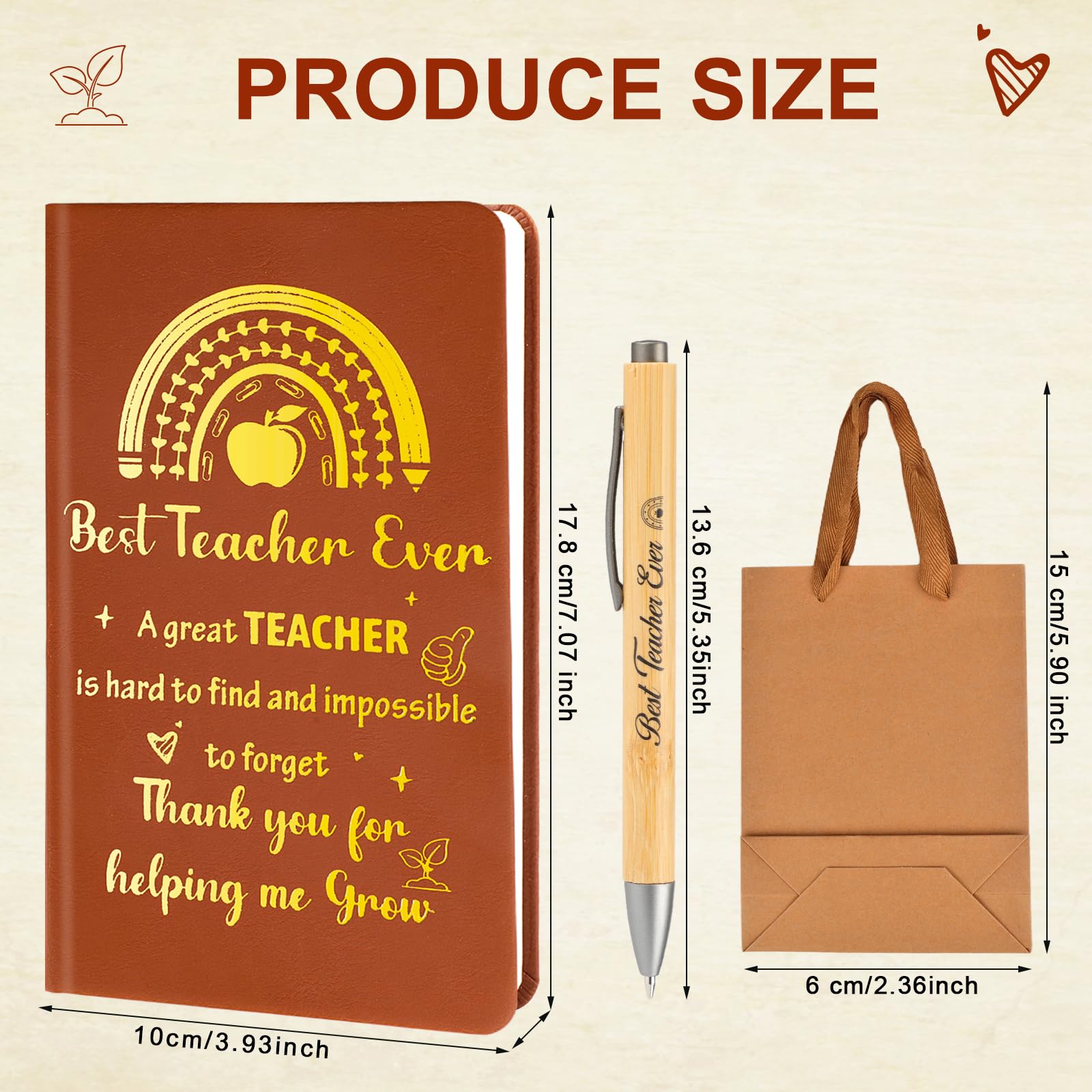 HOWAF Thank You Teacher Gifts for Women Men Teacher Notebook Gift Notebook, Travel Diary Journal & Ballpoint Pens - Image 2