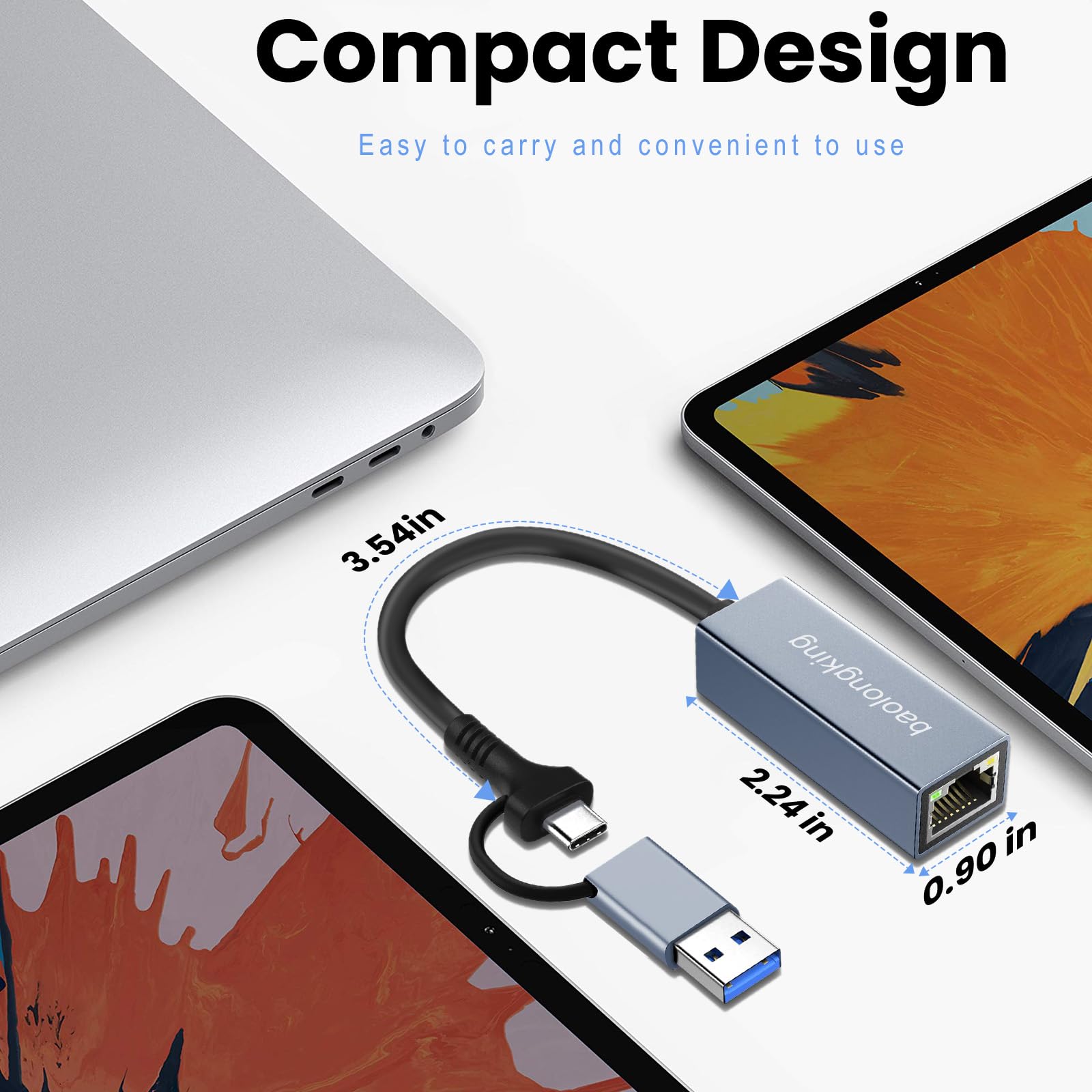 Adattatore USB C Ethernet 5 In 1 - Hub Con Porte USB 3.0, RJ45 Gigabit, Per PC E Mac - Foto 5