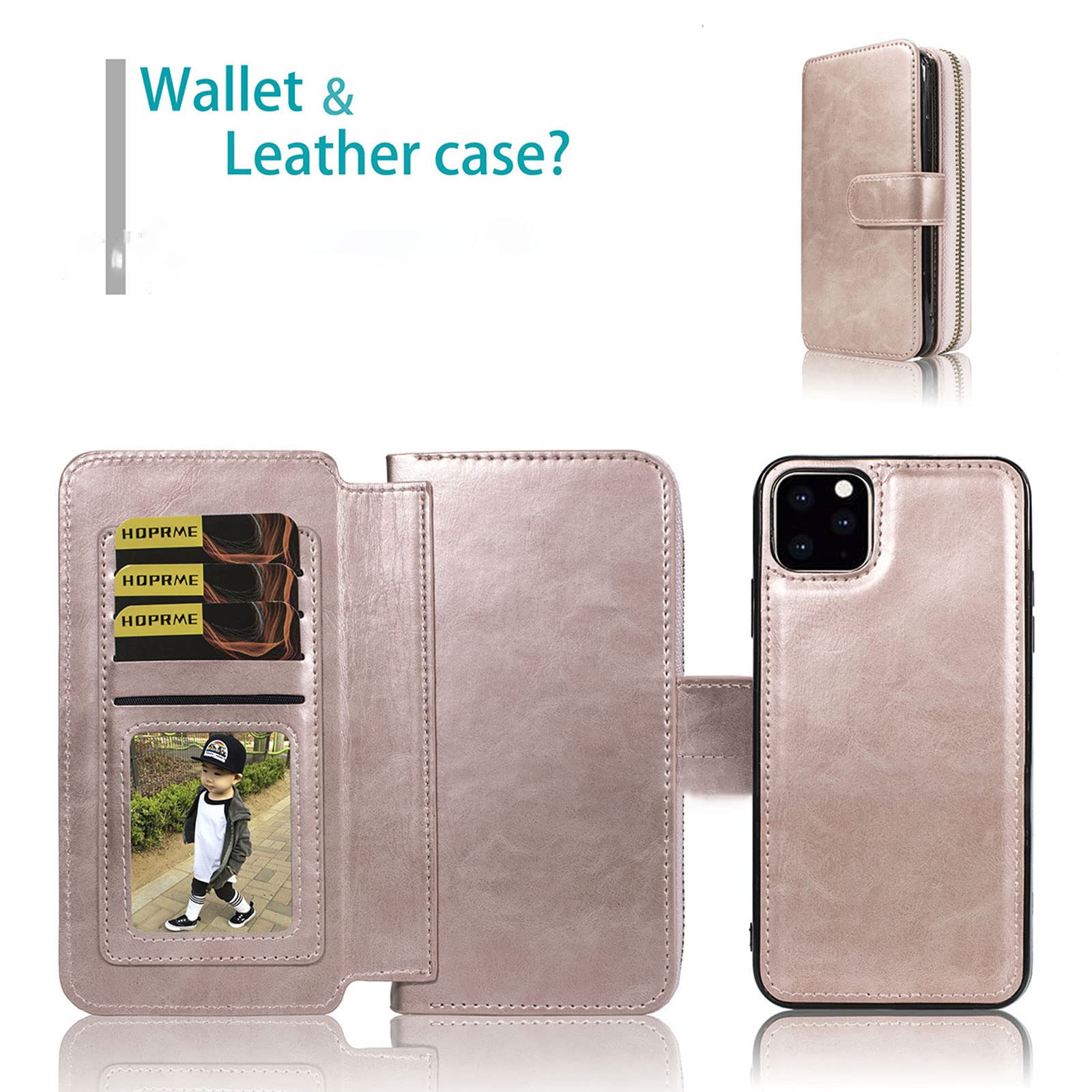 Etui do iPhone 14 / 14 Pro / 14 Plus / 14 Pro Max, skórzane etui portfelowe w stylu retro, zamek błyskawiczny, etui na telefon komórkowy, skóra PU, z klapką, bumper, z 8 przegródkami na karty, funkcja stojaka, czerwone, 14 Pro Max 6,7"