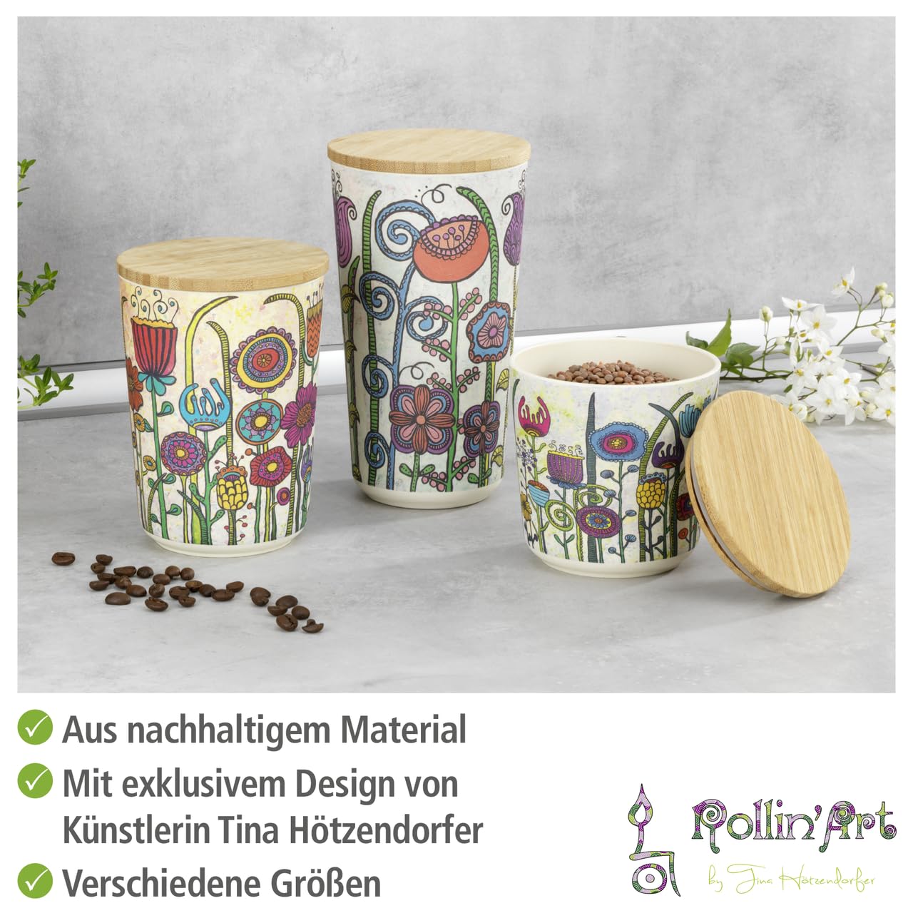 WENKO Barattoli [coperchio in bambù] Set di 3 contenitori da cucina – contenitori ermetici – Barattolo per caffè organizzazione cucina