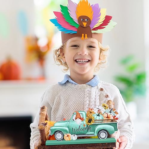 Miniatura 5 de Soaoo 6 piezas de decoración de mesa de otoño de madera para Acción de Gracias, gnomos de calabaza, camión, espantapájaros, centros de mesa para