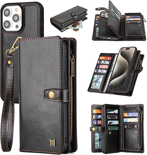 Funda tipo cartera para iPhone 15 Pro, funda para iPhone 15 Pro con tarjetero, funda de cuero para iPhone 15 Pro para mujeres y hombres, funda