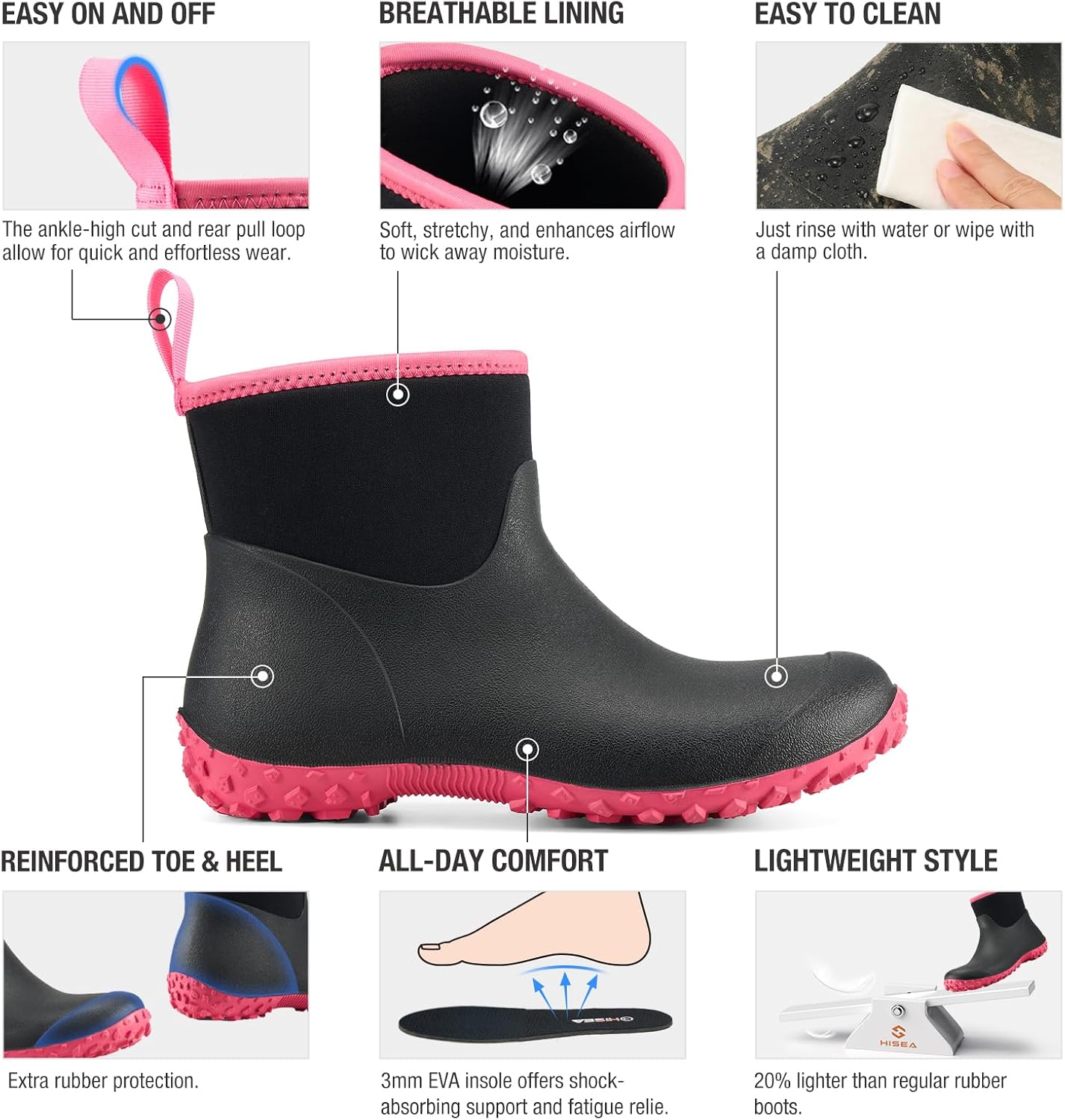 HISEA Women's Rubber Boots Waterproof, Ankle Rain Boots Insulated Neoprene Mud Boots, Anti-Slip Outdoor Work Shoes for Hunting Gardening Farming Yard Working - Image 4