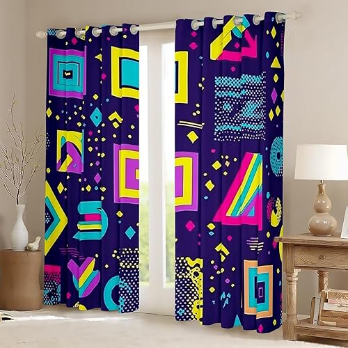 Miniatura 3 de Cortinas de estilo moderno de los años 80 y 90 de 84 x 63 pulgadas, patrón retro de estilo Memphis con formas geométricas, cortinas opacas para