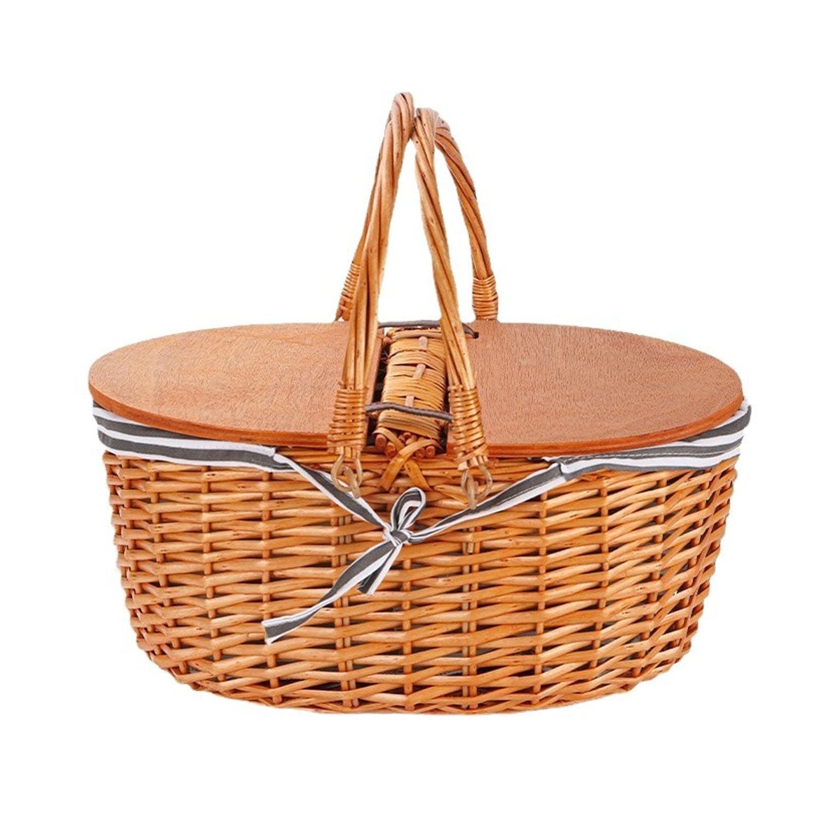 Cesta de picnic de mimbre para aperitivos y frutas, cesta tejida a mano, cesta de flores vintage para barbacoa, actividades al aire libre y reuniones