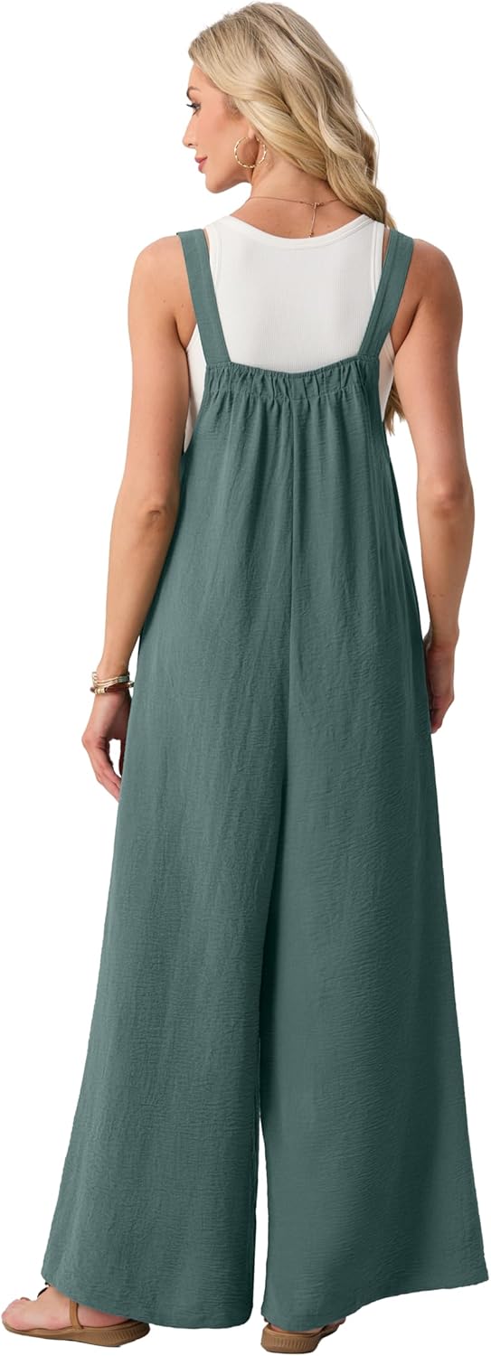 Lepunuo Womens Casual Jumpsuits Summer Boho Wide Leg Rompers Sleeveless Overalls Pleated Jumpers with Pockets - Image 5