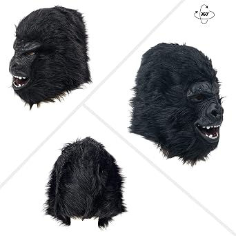 PartyHop Chimpanzee Monkey Chimp Head Mask Black Animal Latex Full Head Realistic Masks Fancy Dress for Halloween Carnival Costume Party