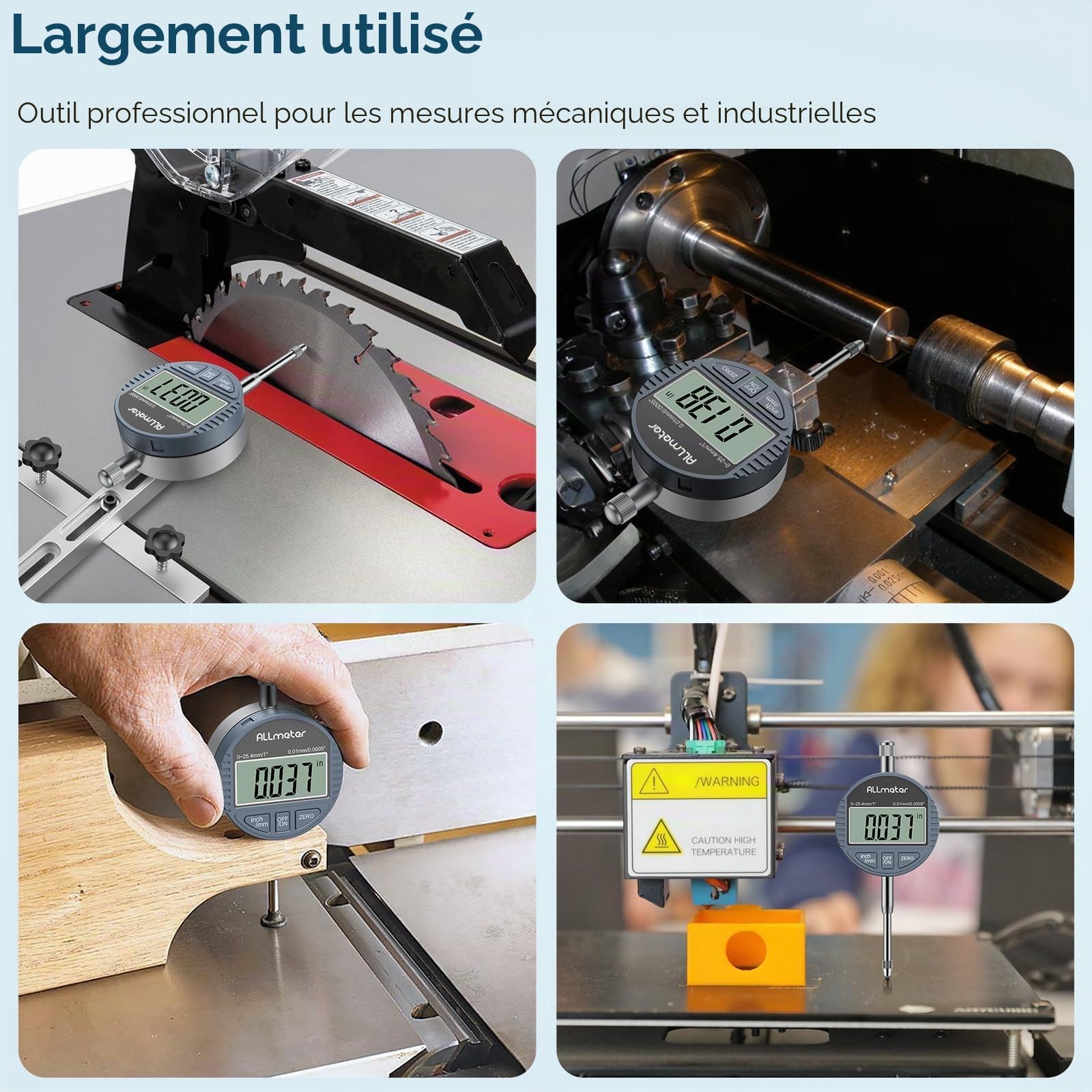 DTI Comparateur de précision Plage 0-25.4mm Résolution 0.01mm, Indicateurs à cadran numérique avec Couvercle arrière Écran LCD Pour réglage de la scie à table, Imprimante 3D