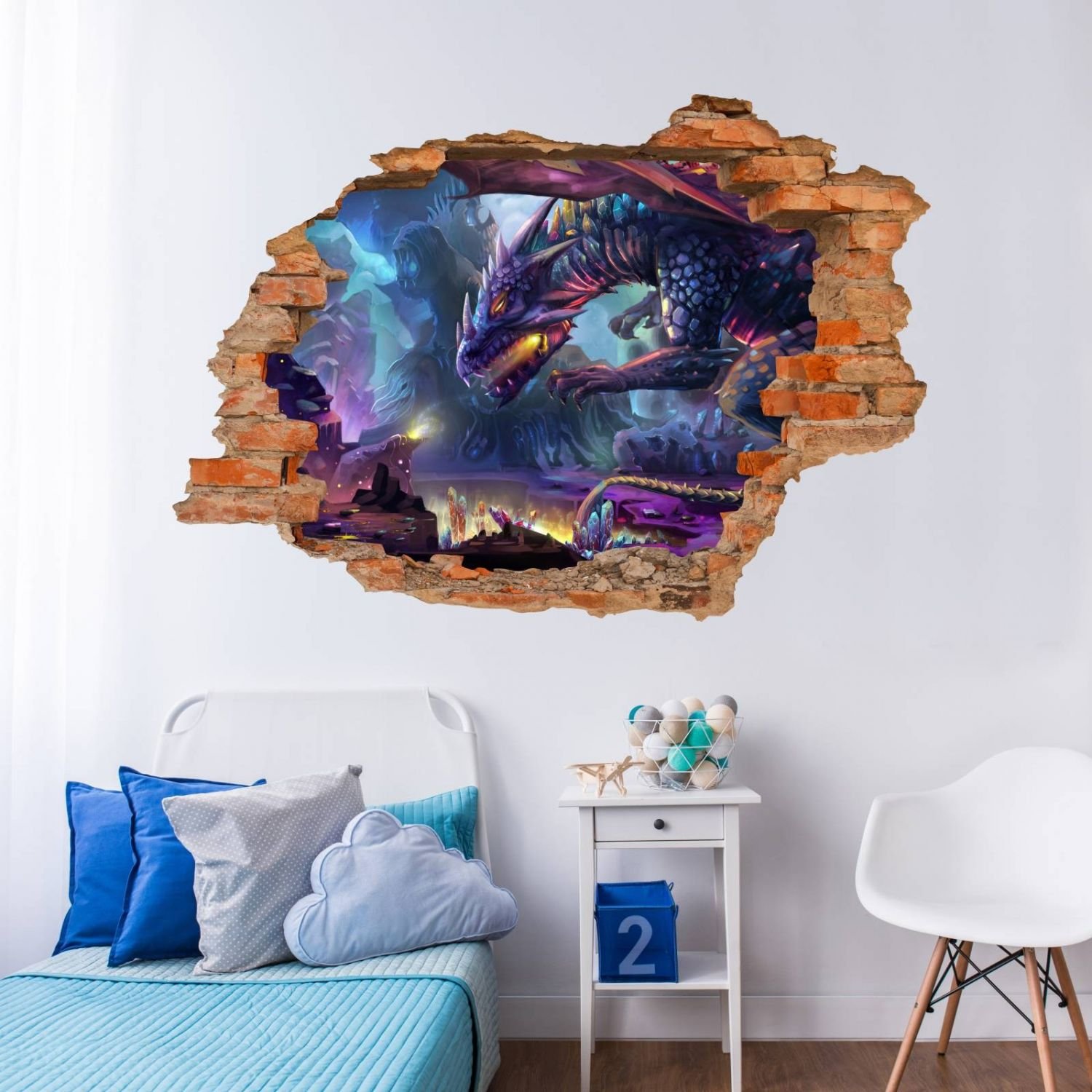 097 - Adesivo da parete a forma di drago fantasy, 5 misure, ideale per la cameretta dei bambini, viola., 1250 x 870 mm