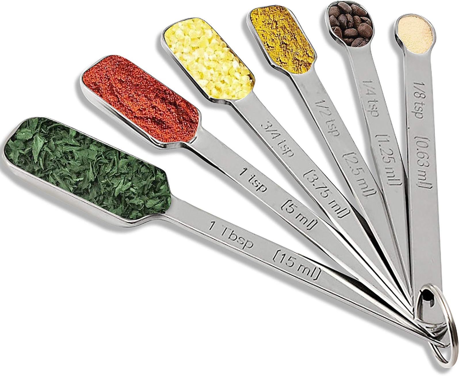 Set of 6 Best Measuring Spoons ,Narrow Shape to Fit in Spice Jars Narrow Accurate Perfect for Baking & Cooking - Engraved U.S & Metric