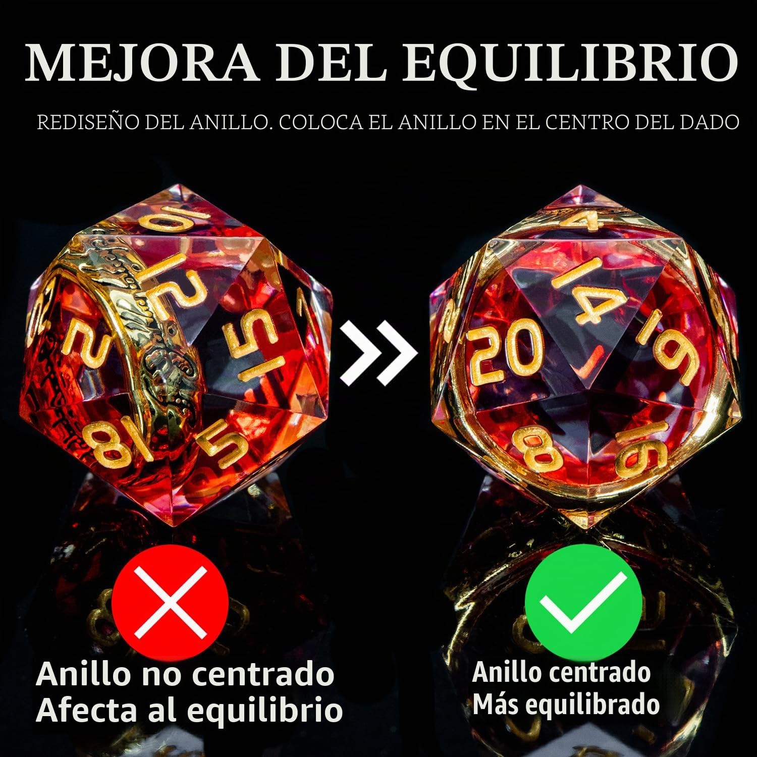 Magic Lord of The Rings DND Dice Juego de dados de resina roja con caja, anillo dorado Inclusión D&D dados RPG juegos de rol, Dungeons and Dragons D y D Juego de dados poliédricos