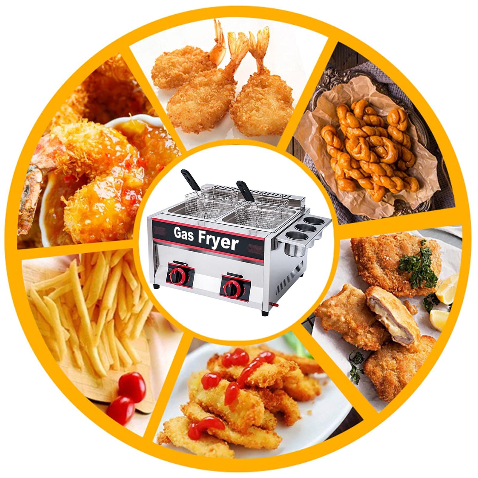 Freidora De Gas Industrial Profesional Freidora Comercial con Canasta Y Tapa Freidora De Acero Inoxidable para Encimera, para Restaurante Y Uso Doméstico
