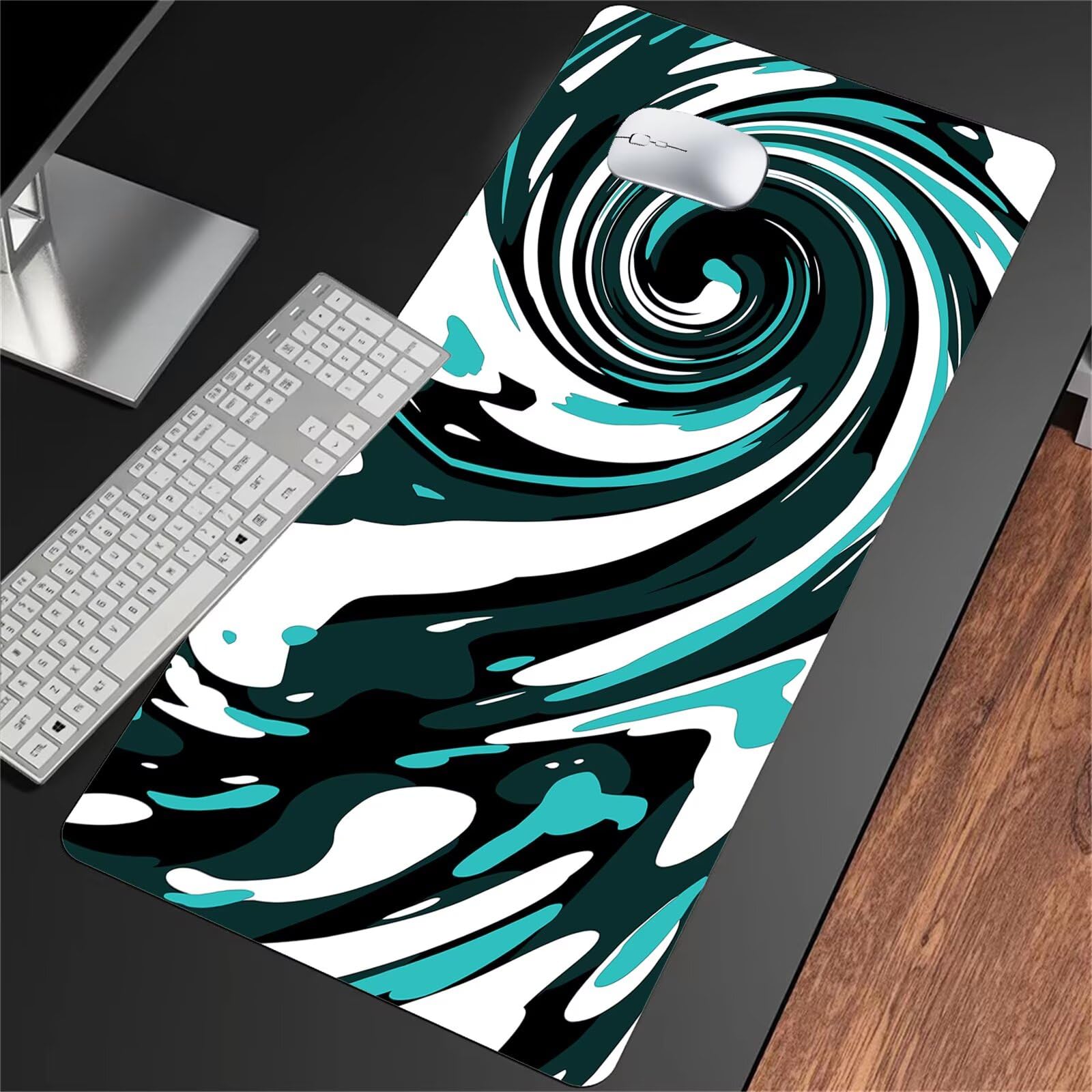 Podkładka pod mysz do gier 1000 x 500 x 2 mm XXL Podkładka pod mysz do gier, duża podkładka pod biurko z antypoślizgową gumową podstawą, dla graczy, pracowników biurowych (czarna, biało-zielona)