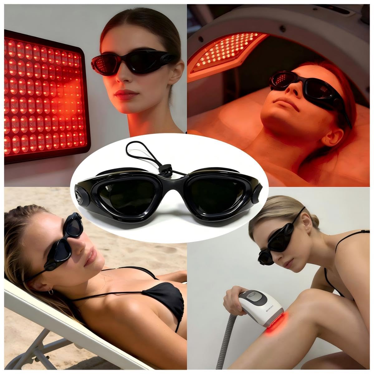 Gafas de protección para solárium 200–2000 nm, gafas de seguridad para IPL, LED y luz roja, lentes con cordón ajustable de 40 cm, incl. estuche y paño de limpieza
