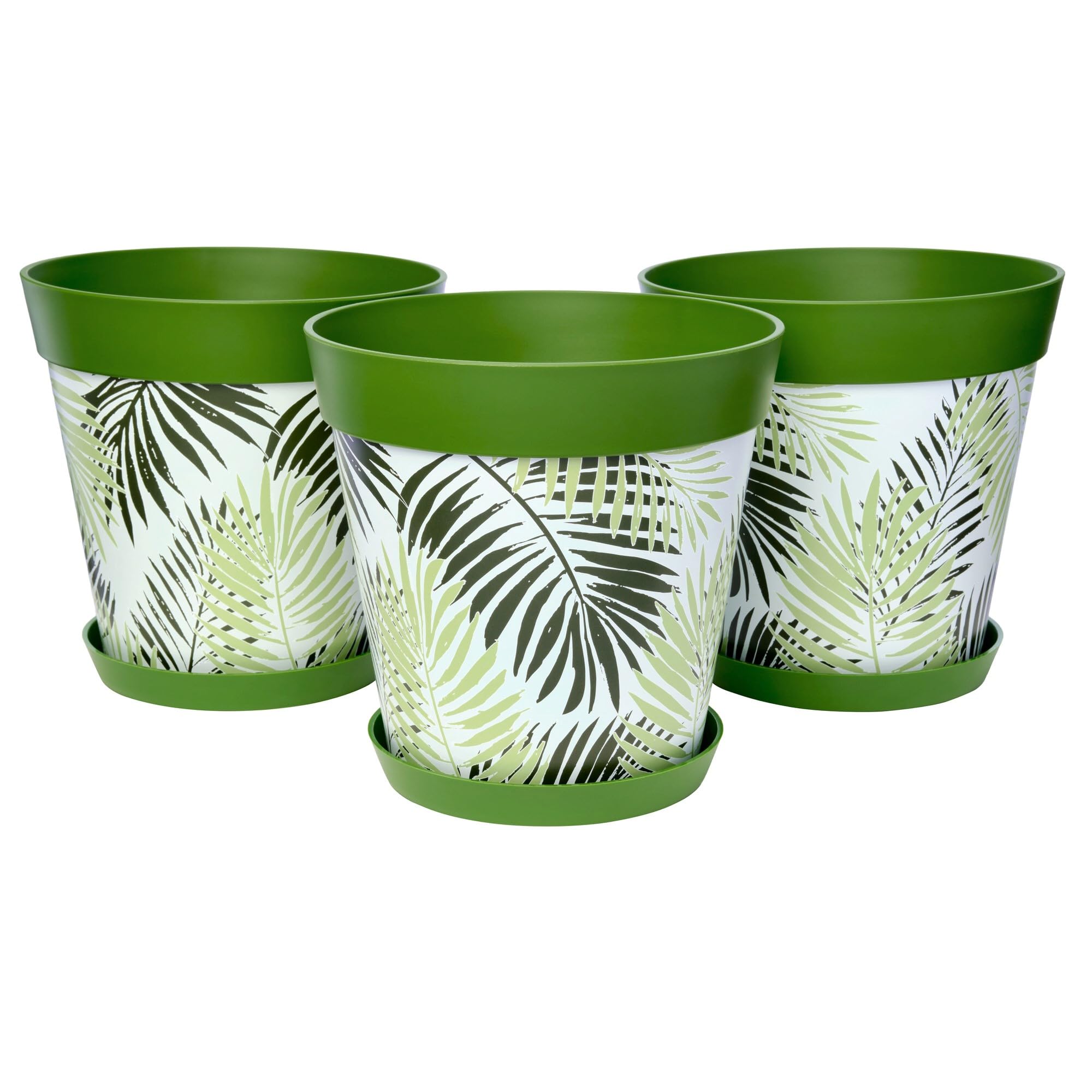 Hum Flowerpots Green Fern Set Of 3 Plastic, Indoor/Outdoor Plant Pots 25Cm Diameter And 3 Saucers 19Cm Diameter (Green Fern)