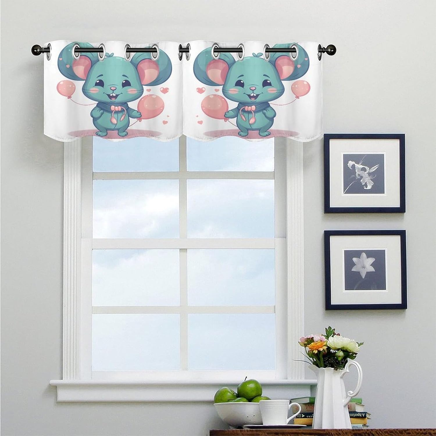 Rat Holding A Balloon 2 Pack Valance Curtains Window Treatments. Adjustable Curtain with Rod Pocket.Cafe Curtains is Half Curtains for Privacy Decorative 52x18.1 Inch.