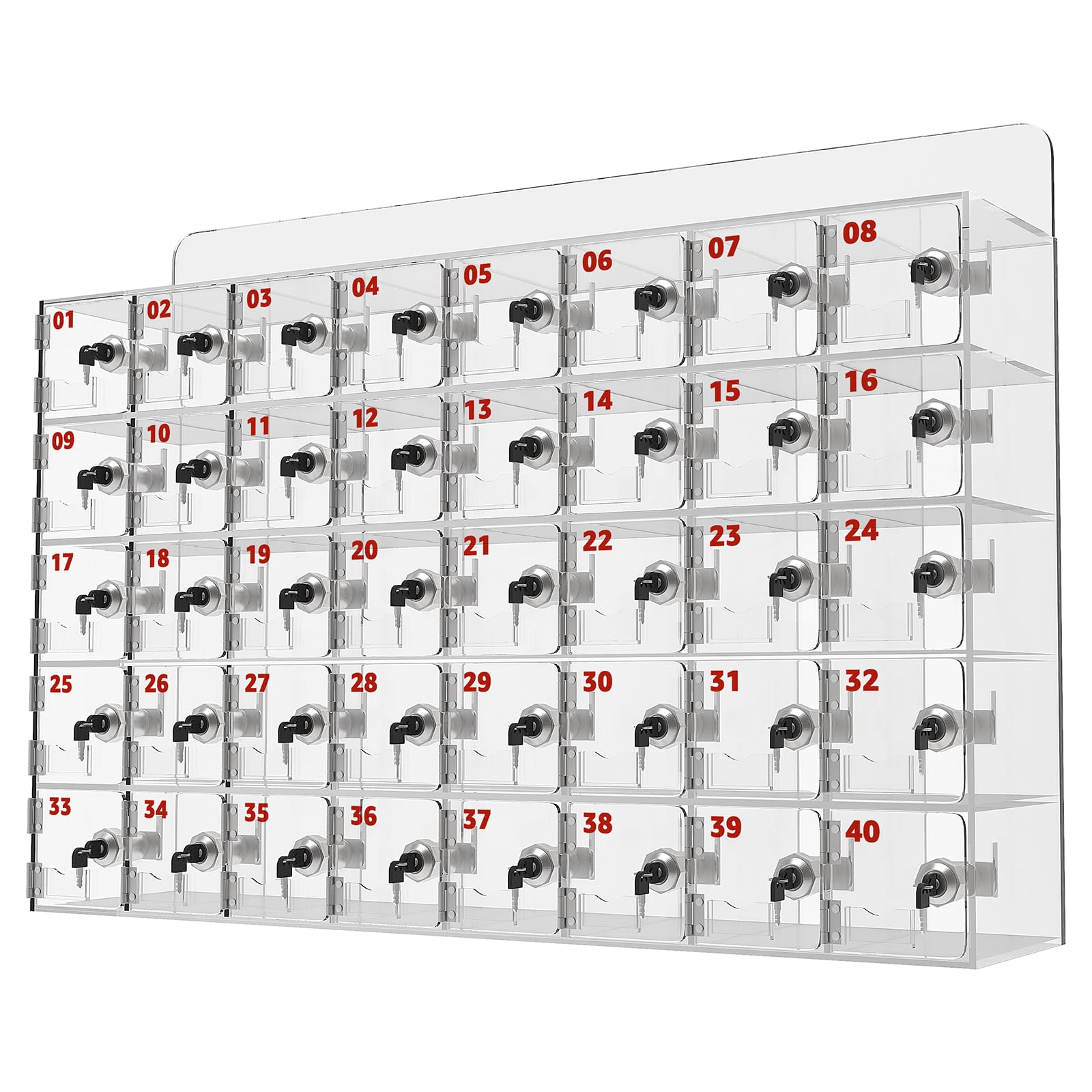 40 Slots Cell Phone Locker, Cell Phone Storage Box with Independent Keys and Locks, Wall-Mounted Cell Phone Storage Cabinet for Office Classroom School Gym Swimming Pool, Clear