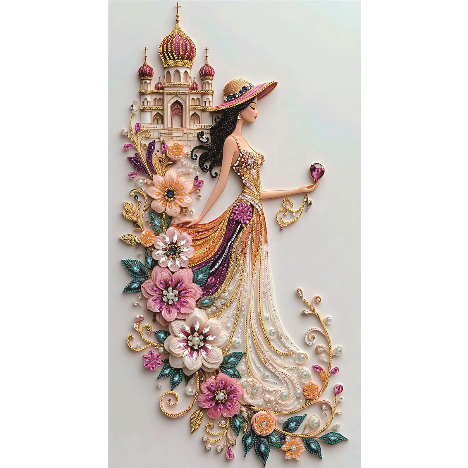 Large Special Shape Diamond Art Painting Kits for Adults – 5D Crystal Rhinestone DIY Craft, Big Diamond Mosaic Wall Decor Gift 15.7x27.5 Inch(Castle and Girl)