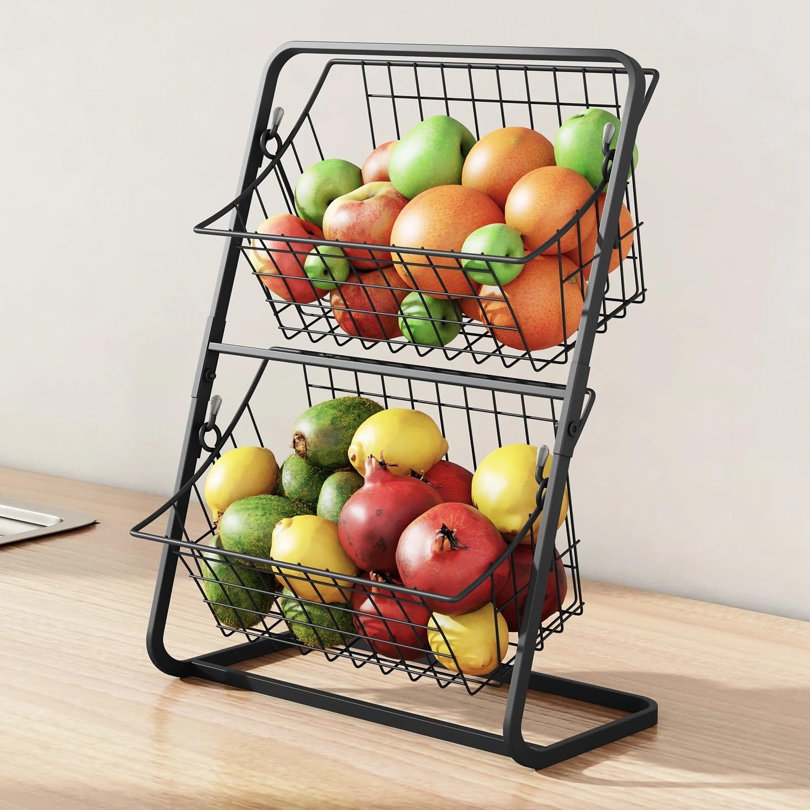 Cesto di frutta in filo di acciaio inossidabile, ciotola per frutta vintage da banco, 25,4 cm, stile industriale, semplice tessuto a mano, organizer per snack per pane