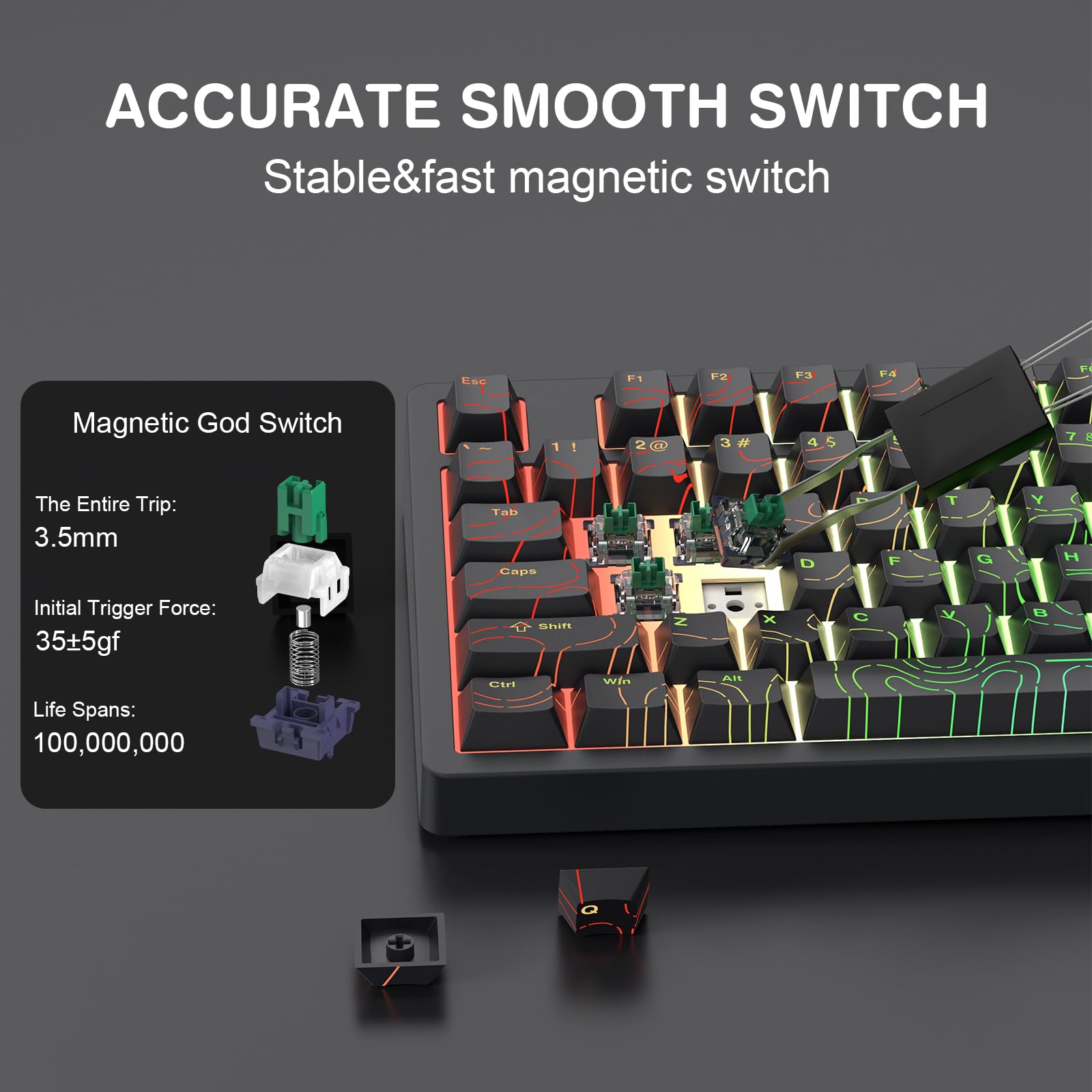 Tastiera magnetica MCHOSE Jet75, tastiera da gioco cablata al 75%, interruttore effetto hall, modalità trigger rapido, frequenza di polling 8K Hz, lanterna 0,1 ms, retroilluminazione RGB