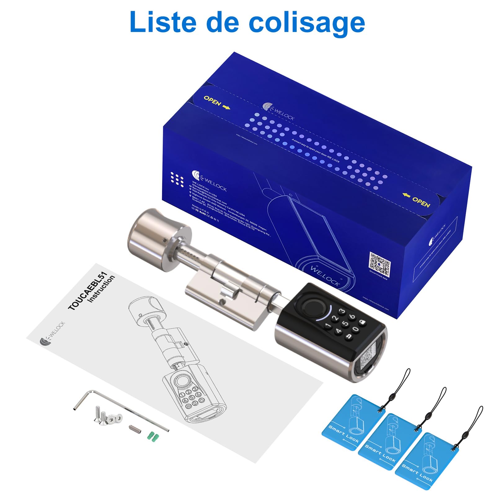 RUILON ToucA51 Serrure connectée à code 30x30 - Cylindre empreinte digitale | Serrure biometrique IP65 avec 3 cartes RFID, portes 30-75 mm, Facile à installer, Maison Chambre, Clavier rétroéclairé
