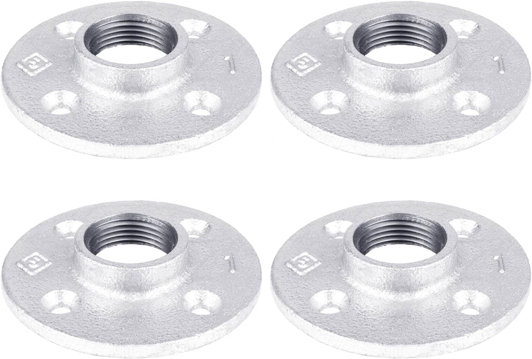 PIPE DECOR1 in. Floor Flange, Authentic Galvanized Malleable Iron, 4 Pack, for DIY Pipe Shelving and Furniture Building