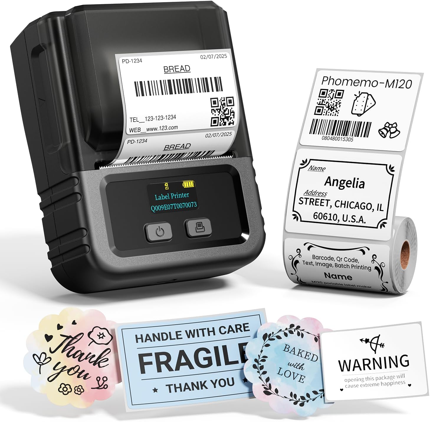 Phomemo M120 Bluetooth Label Maker, Thermal Barcode Printer with App