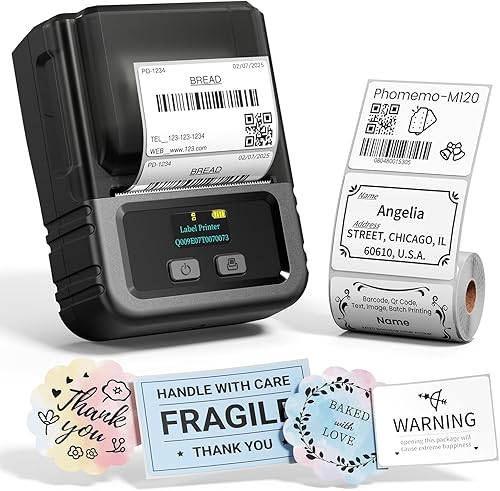 Phomemo Máquina de etiquetas M120, impresora de código de barras de 2 pulgadas, etiquetadora térmica portátil para pequeñas empresas, código de