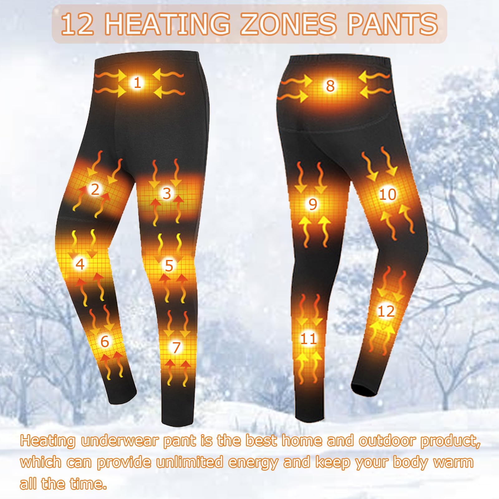 Pantalones Calefactables para Hombres Y Mujeres, Calefacción Eléctrica USB, Ropa Interior Térmica De 12 Zonas para Caza, Motocicleta, Senderismo,2XL,Men