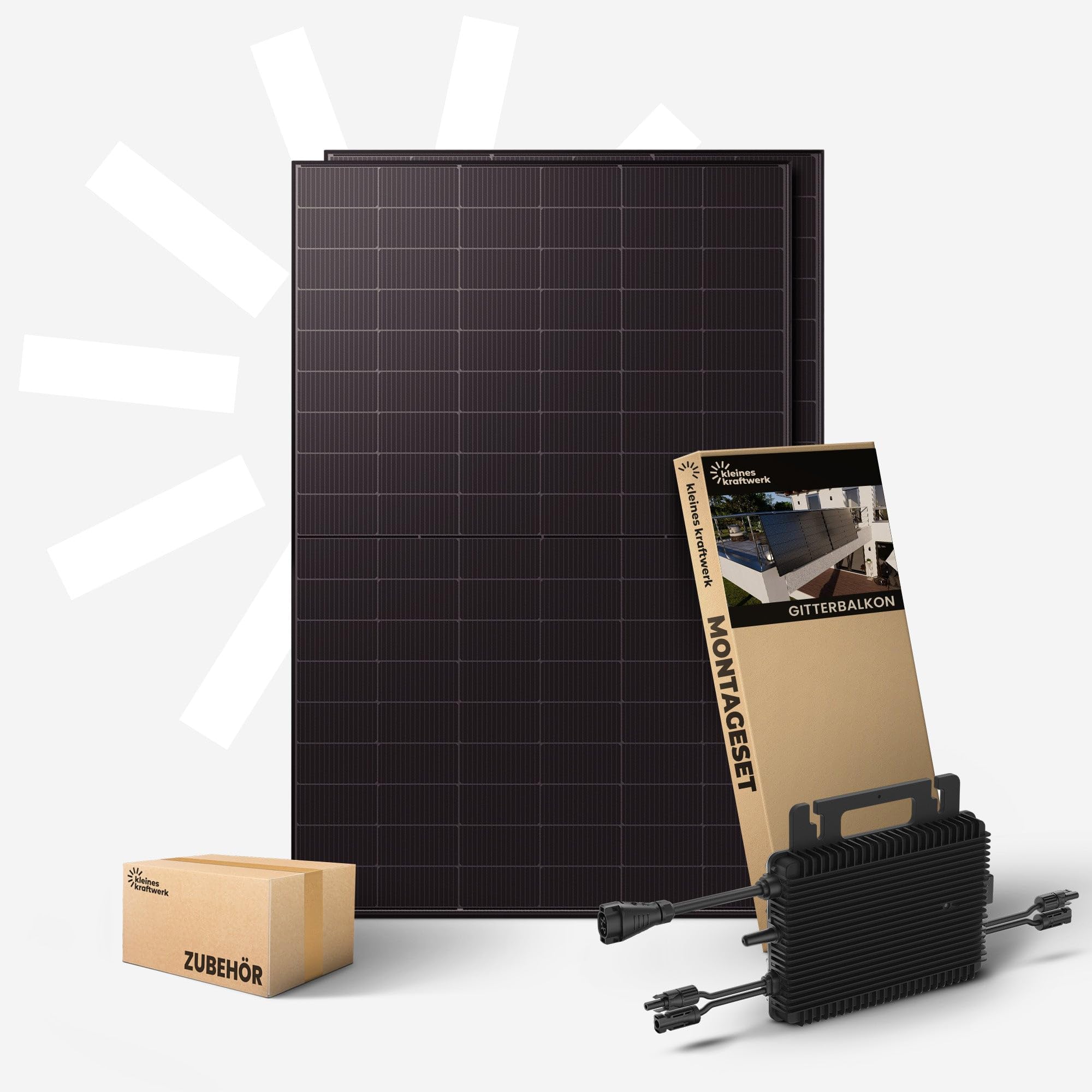 Kleines Kraftwerk 1000W Balkonkraftwerk XL Gitterbalkon-Halterung – 800W Wechselrichter mit WiFi & Bluetooth, 2×500W bifaziale Solarmodule, 5 m Kabel – Solaranlage Balkon