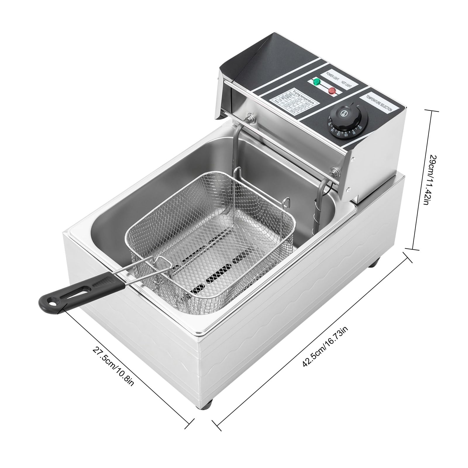 Frytkownica, 2500 W, 6 l, 60-200°C, bezstopniowo regulowany termostat, frytkownica olejowa ze stali nierdzewnej do produkcji frytek, smażonego kurczaka, skrzydełek kurczaka