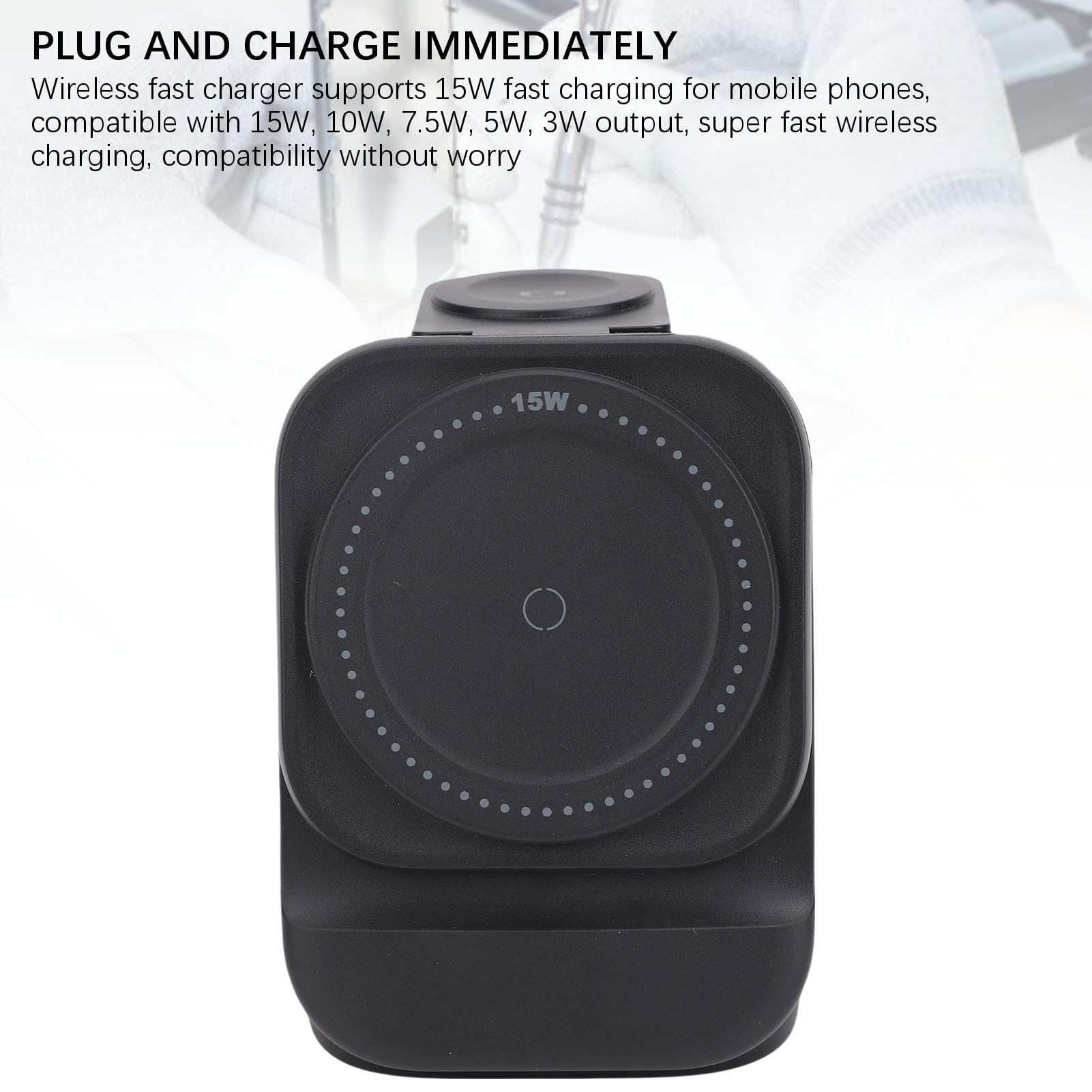 Lazmin112 Station de Charge 3 en 1, Support de Charge sans Fil Pliable pour Plusieurs appareils, pour téléphones iOS Android, Montres, écouteurs, avec lumière Nocturne ambiante