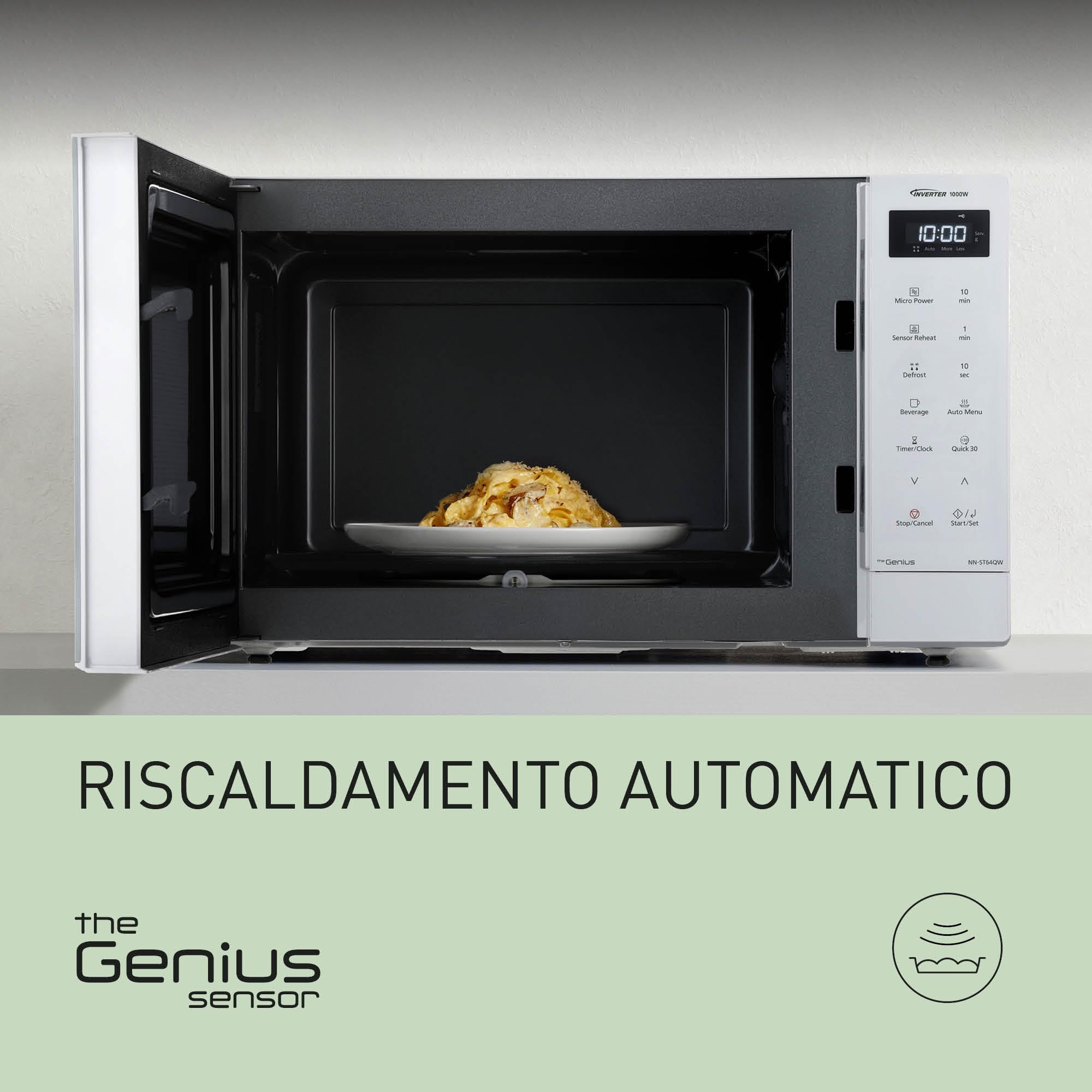 Panasonic NN-ST64QWEPG Microonde Solo Inverter 32L, 1000 Watt Potenza, 20 programmi automatici, Funzione Quick 30, Controllo Touch, Cottura Uniforme e Scongelamento, Bianco