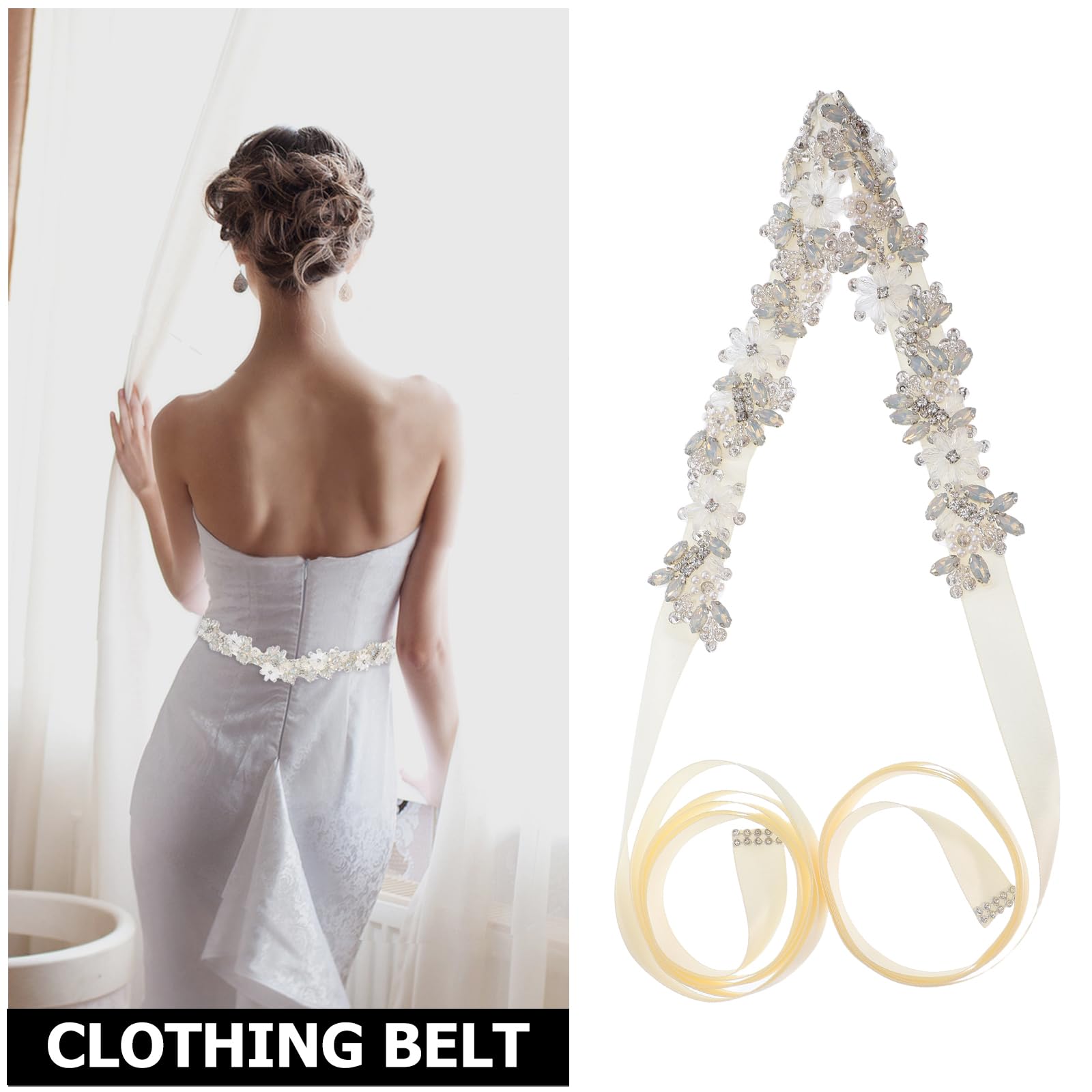 FOMIYES Strass-Brautgürtel: Funkelnder Strass-Brautgürtel mit Perlendetails - Hochzeitskleid-Schärpenbesatz Glitzer-Taillenschärpe für Brautjungfern