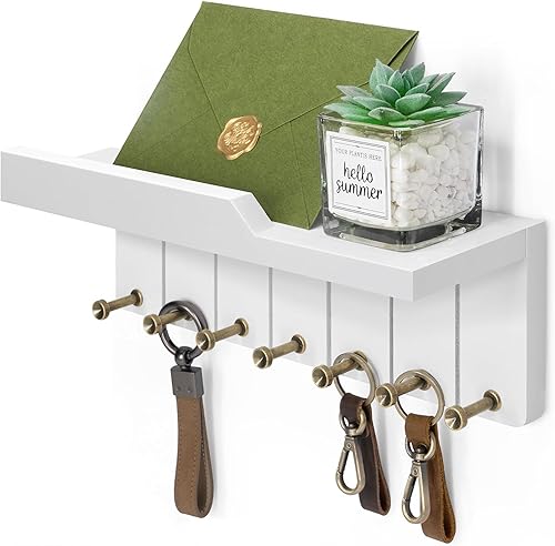 Rebee Vision Soporte decorativo para llaves de pared, soporte para llaves y correo para pared con 7 ganchos y organizador de estantes para