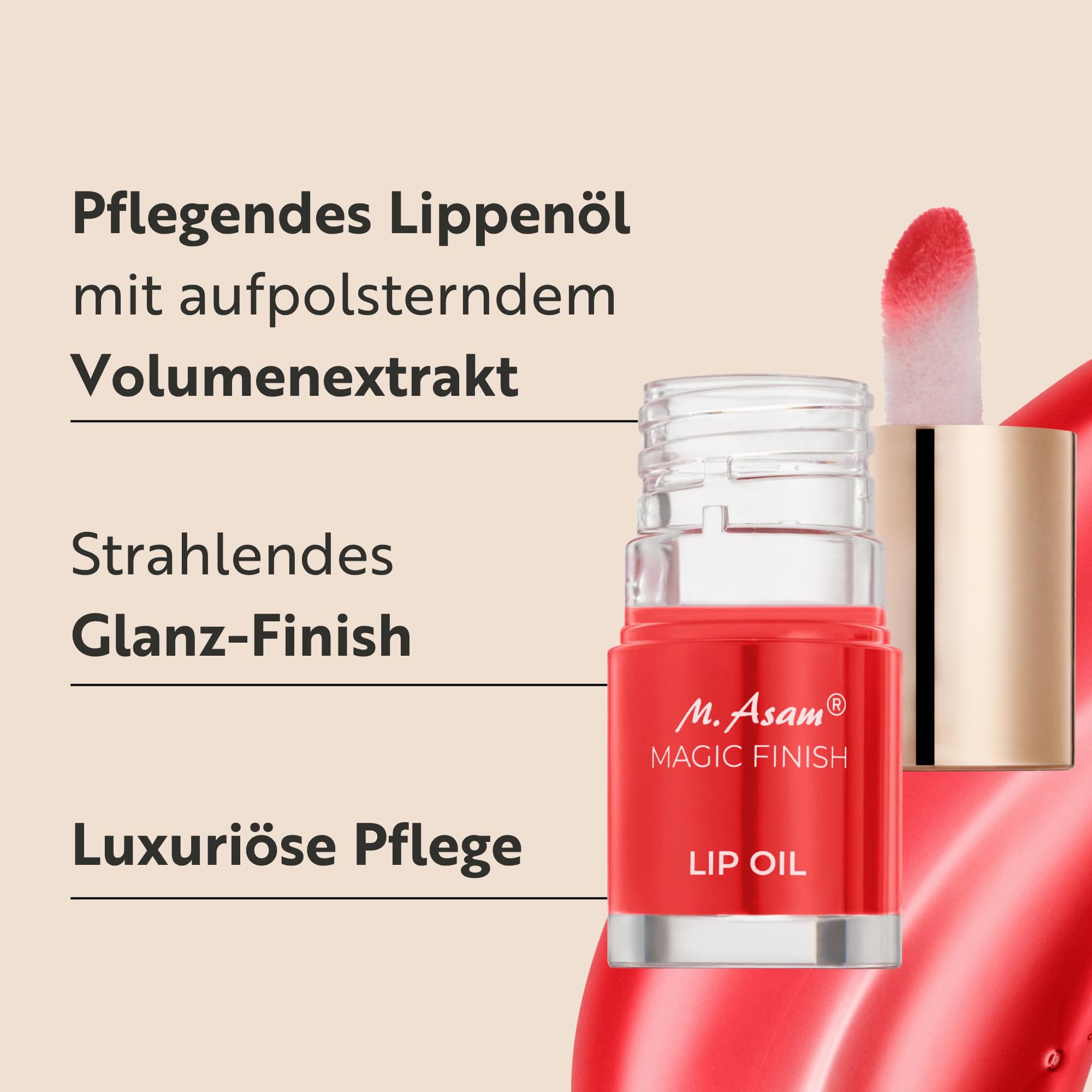 M. Asam MAGIC FINISH Lip Oil Melon Kiss (6ml) – Lippenöl Für Gepflegte, Glänzende Lippen, Spendet Feuchtigkeit & Volumen, Leichte Textur Mit Glanz-Finish & Hyaluron, Vegane Lippenpflege