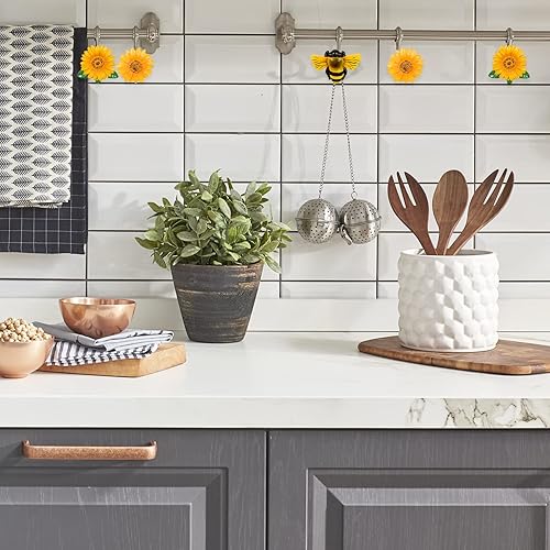 Miniatura 7 de Whaline 12 ganchos de cortina de ducha de abeja de verano, girasol amarillo, abeja, resina decorativa, ganchos para cortina de primavera,