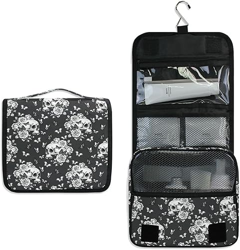Miniatura 7 de Neceser colgante con calavera y mariposa de llama, bolsa de maquillaje de viaje para artículos de tocador, organizador de artículos de aseo portátil
