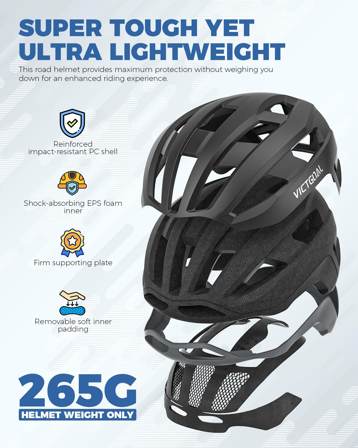 VICTGOAL Casco de bicicleta de carretera para adultos, hombres y mujeres con luz trasera magnética desmontable, casco de bicicleta ajustable y transpirable para ciclismo de carretera y montaña