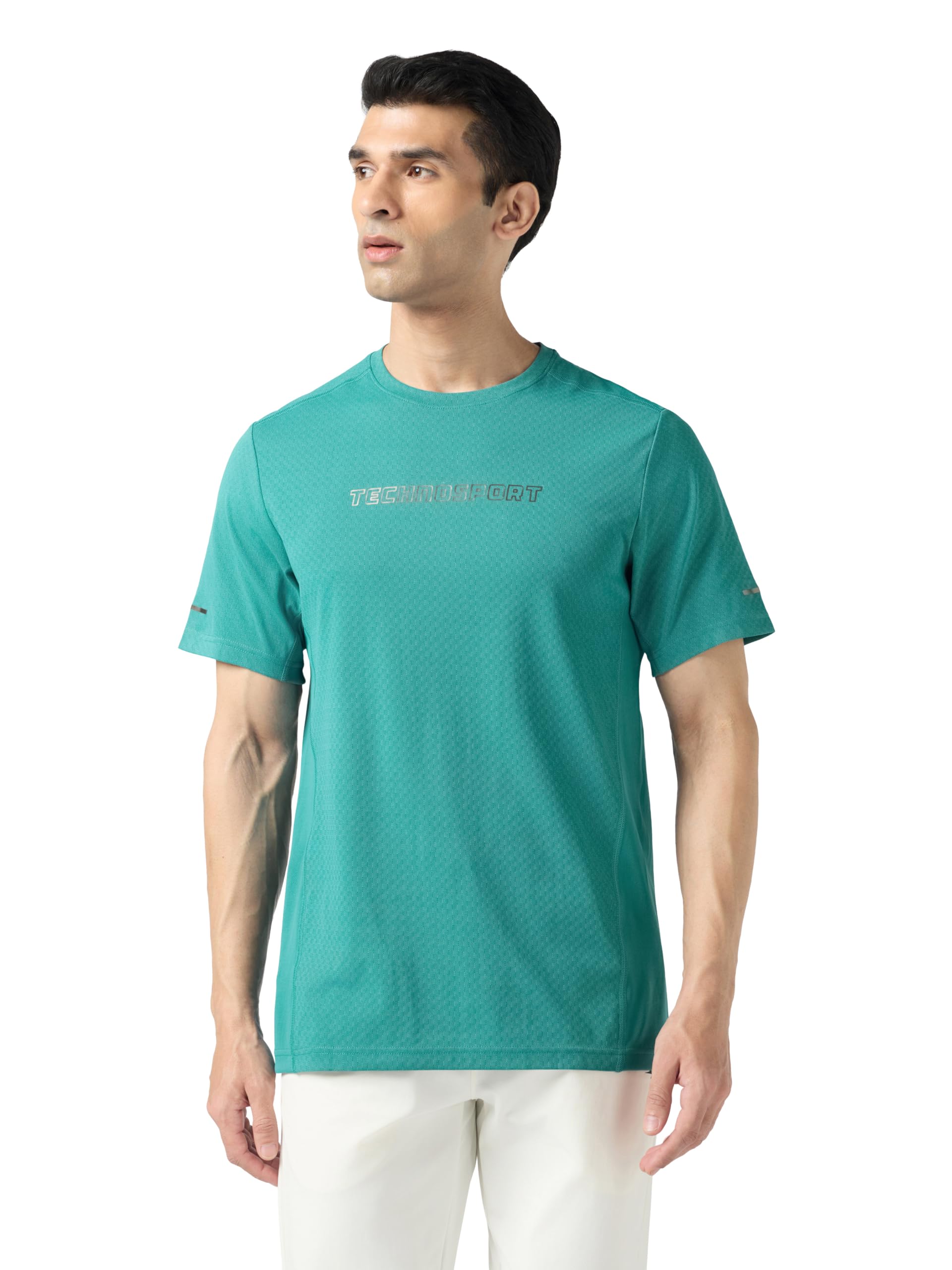 TECHNOSPORT Men's Printed Slim Fit Henley Neck T-Shirt ELASTOLITE Half Sleeve Slip On Polyester for Gym Running Workout UPF50+ Anti Odour-picture-22