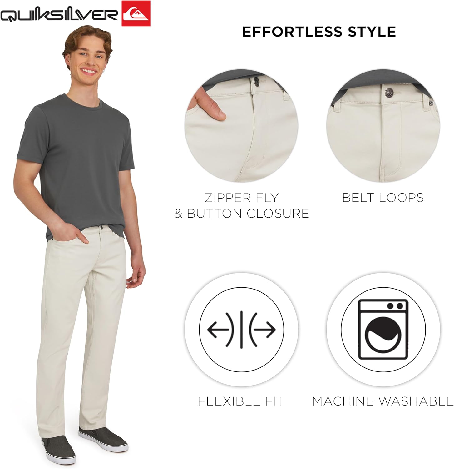 Quiksilver Men's 5 Pocket Straight Fit Stretch Waist Casual Chino Pants - Image 5