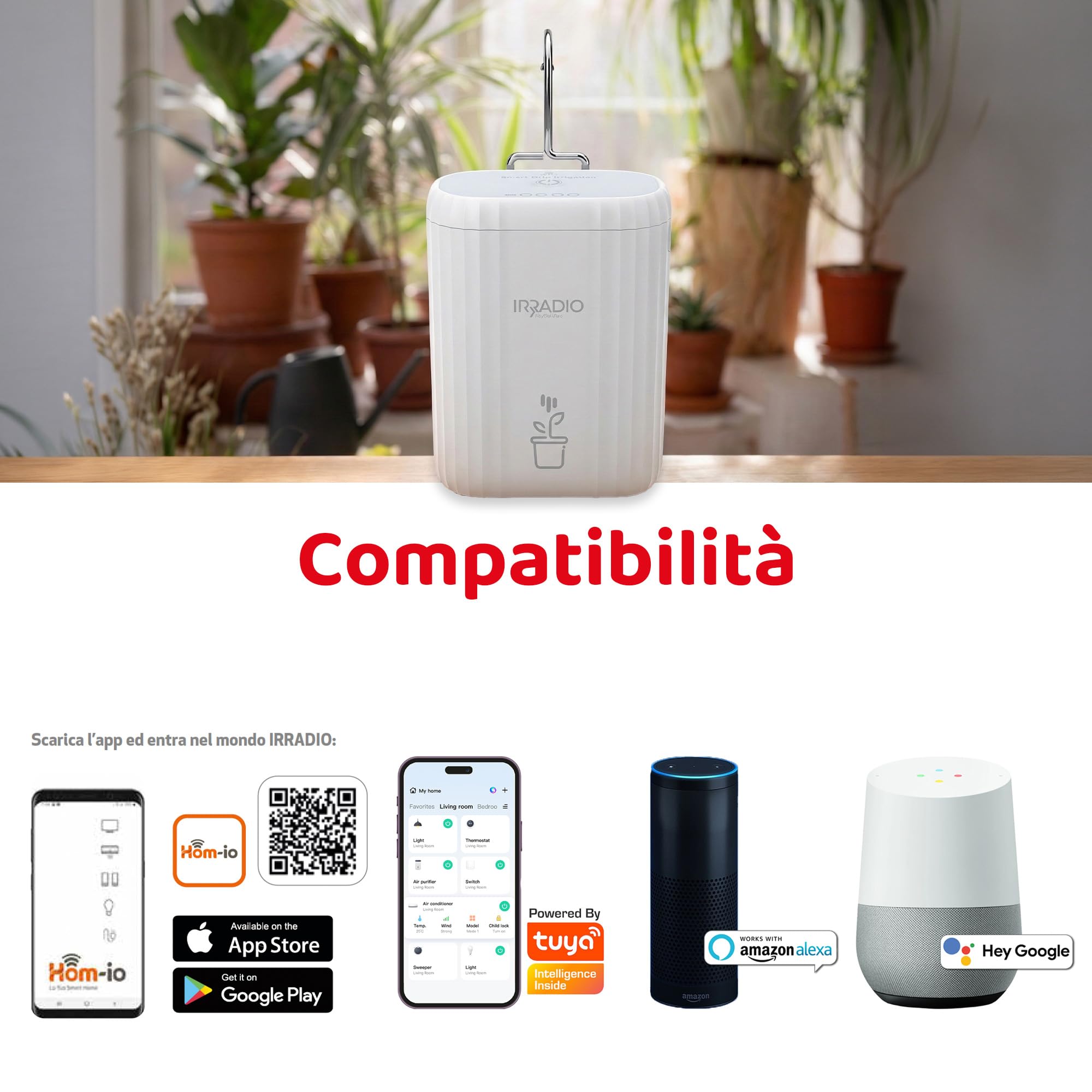 IRRADIO IR-DRIP Kit irrigazione smart WiFi per piante da interno e balcone | Estensione massima 15mt | Alimentazione con batteria ricaricabile | Controllo tramite APP