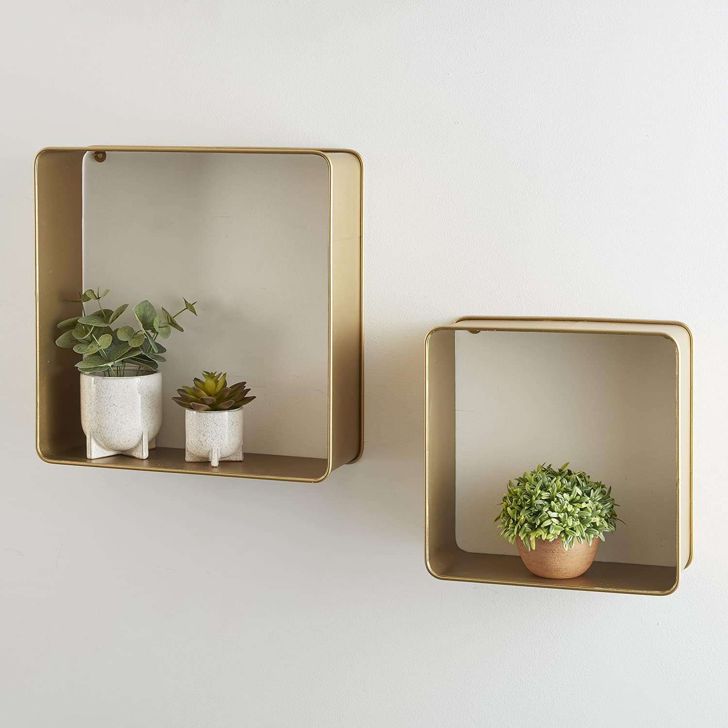 47th & Main Vintage Metal Box Wall Shelf, Set of 2, Gold