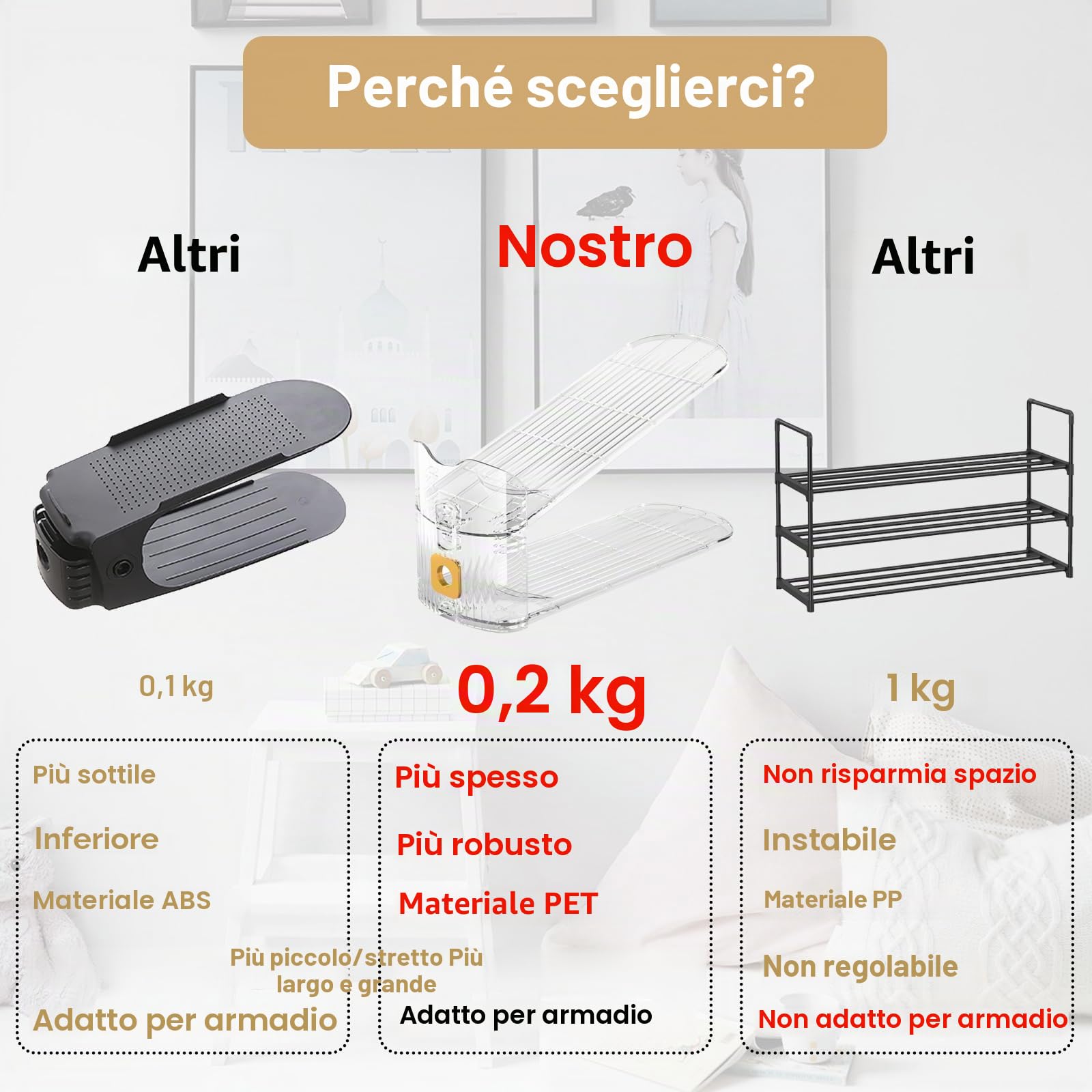 Scarpiera salvaspazio, confezione da 10 scomparti per scarpe, regolabili, per armadietti (trasparente10)