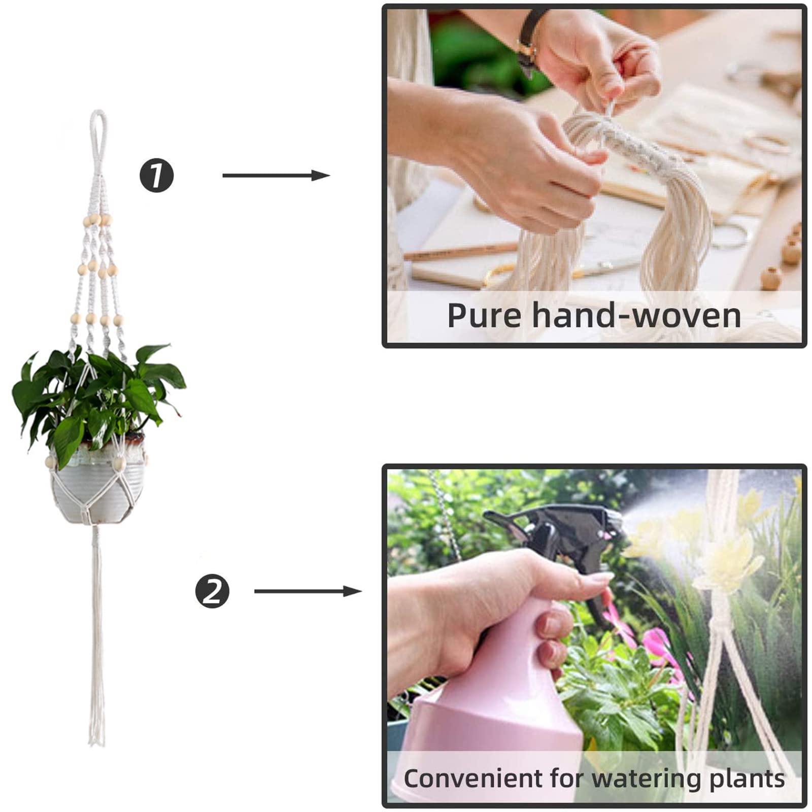 ZEACCT Plant Cintres 2 Corde De Coton Suspendus Panier Pot De Fleur, Panier De Fleurs En Macramé, Suspension Corde Plante Porte Pot, Macramé Plante Suspension, Suspension Macramé Plante Corde